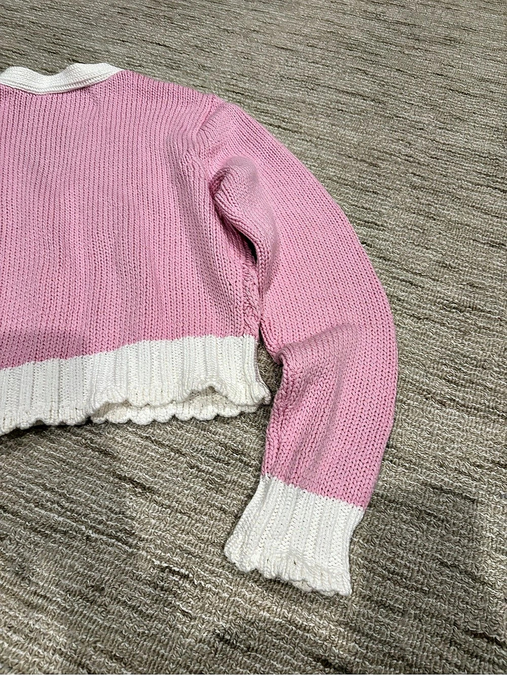 LoveShackFancy Cable Knit Cardigan in Pink & White - Picture 12 of 12